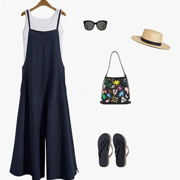 Navy Blue Wide-Leg Jumpsuit - Picture 3 of 4